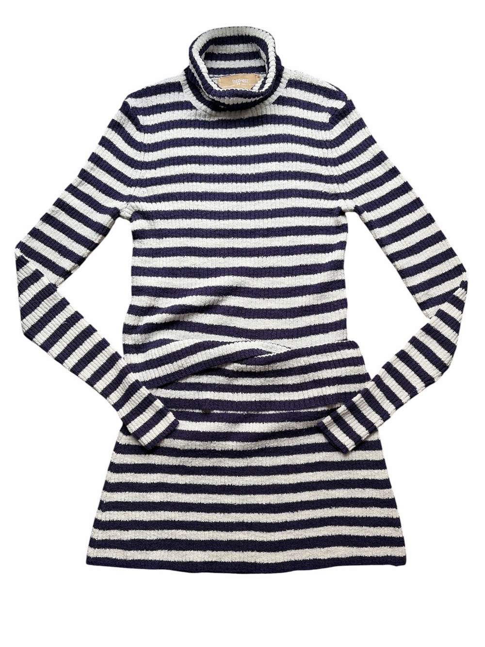 Free People Super Stripe Sweater Set White Navy Mini Skirt Size Small NWT